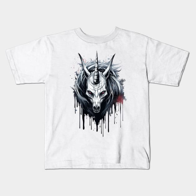 Creepy Unicorn Kids T-Shirt by OscarVanHendrix